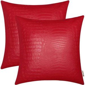 Christmas Red Faux Leather Pillow Covers 16 X 16 Inches, Christmas Red